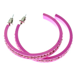 Pink Metal Crystal-Hoop-Earrings With Crystal Accents #363