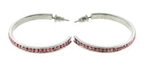 Silver-Tone & Pink Colored Metal Crystal-Hoop-Earrings With Crystal Accents #364
