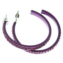 Purple Metal Crystal-Hoop-Earrings With Crystal Accents #365