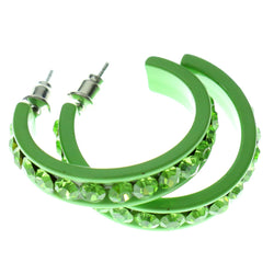 Green Metal Crystal-Hoop-Earrings With Crystal Accents #366