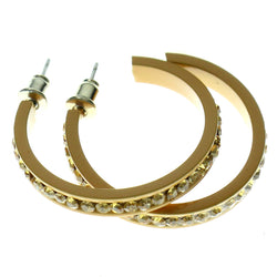 Brown & Yellow Colored Metal Crystal-Hoop-Earrings With Crystal Accents #367