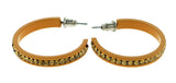 Brown & Yellow Colored Metal Crystal-Hoop-Earrings With Crystal Accents #367