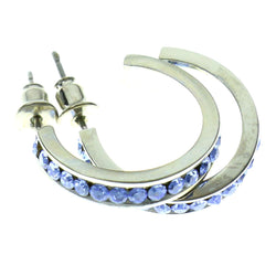 Silver-Tone & Blue Colored Metal Crystal-Hoop-Earrings With Crystal Accents #370