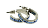 Silver-Tone & Blue Colored Metal Crystal-Hoop-Earrings With Crystal Accents #370