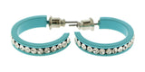 Blue & Clear Colored Metal Crystal-Hoop-Earrings With Crystal Accents #372