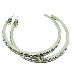 Silver-Tone & Multi Colored Metal Crystal-Hoop-Earrings With Crystal Accents #375