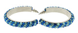 Silver-Tone & Blue Colored Metal Crystal-Hoop-Earrings With Crystal Accents #379