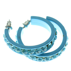 Blue Metal Crystal-Hoop-Earrings With Crystal Accents #380