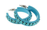 Blue Metal Crystal-Hoop-Earrings With Crystal Accents #380