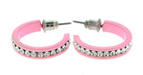 Silver-Tone & Pink Colored Metal Crystal-Hoop-Earrings With Crystal Accents #382