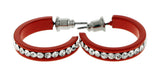 Red & Clear Colored Metal Crystal-Hoop-Earrings With Crystal Accents #383