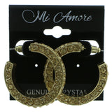 Gold-Tone & Yellow Colored Metal Crystal-Hoop-Earrings With Crystal Accents #390