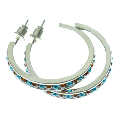 Silver-Tone & Multi Colored Metal Crystal-Hoop-Earrings With Crystal Accents #391