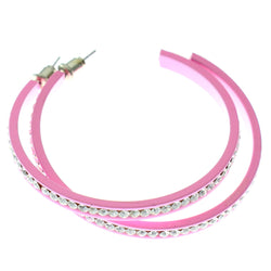 Pink & Clear Colored Metal Crystal-Hoop-Earrings With Crystal Accents #392