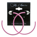 Pink & Clear Colored Metal Crystal-Hoop-Earrings With Crystal Accents #392