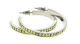 Silver-Tone & Yellow Colored Metal Crystal-Hoop-Earrings With Crystal Accents #393