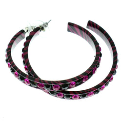Pink & Black Colored Metal Crystal-Hoop-Earrings With Crystal Accents #394