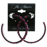 Pink & Black Colored Metal Crystal-Hoop-Earrings With Crystal Accents #394