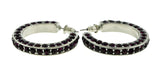 Silver-Tone & Purple Colored Metal Crystal-Hoop-Earrings With Crystal Accents #395