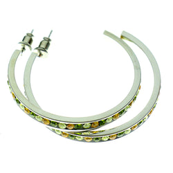 Silver-Tone & Multi Colored Metal Crystal-Hoop-Earrings With Crystal Accents #398