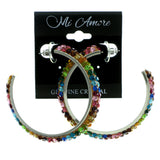 Silver-Tone & Multi Colored Metal Crystal-Hoop-Earrings With Crystal Accents #400
