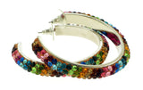Silver-Tone & Multi Colored Metal Crystal-Hoop-Earrings With Crystal Accents #400