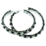 White & Black Colored Metal Crystal-Hoop-Earrings With Crystal Accents #401