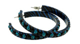 Blue & Black Colored Metal Crystal-Hoop-Earrings With Crystal Accents #402