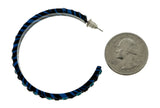Blue & Black Colored Metal Crystal-Hoop-Earrings With Crystal Accents #402
