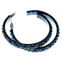 Blue & Black Colored Metal Crystal-Hoop-Earrings With Crystal Accents #403
