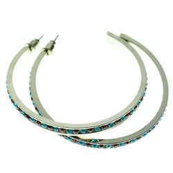 Silver-Tone & Multi Colored Metal Crystal-Hoop-Earrings With Crystal Accents #406