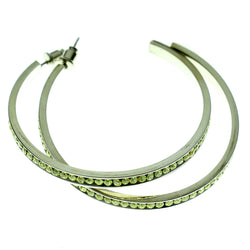 Silver-Tone & Yellow Colored Metal Crystal-Hoop-Earrings With Crystal Accents #408