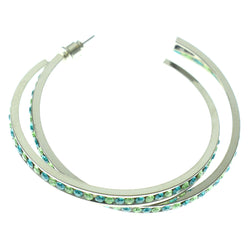 Silver-Tone & Multi Colored Metal Hoop-Earrings With Crystal Accents #409