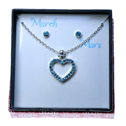 Birth stones Necklace-Earrings With Crystal Accents Silver-Tone & Blue Colored #3675