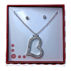 Heart pendant Necklace-Earrings With Crystal Accents  Silver-Tone Color #3714
