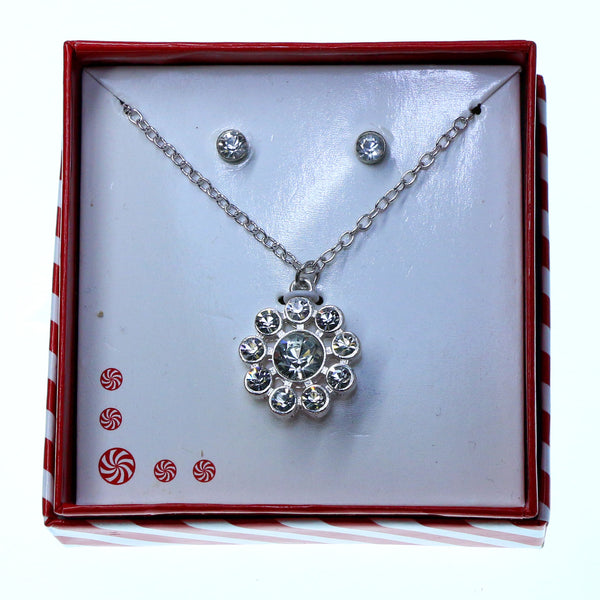 Round pendant Necklace-Earrings With Crystal Accents  Silver-Tone Color #3722