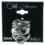 Silver-Tone & Blue Colored Metal Multiple-Rings With Crystal Accents #3604