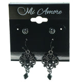 Silver-Tone & Black Colored Metal Multiple-Earrings With Bead Accents #3633