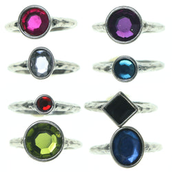 Silver-Tone & Multi Colored Metal Multiple-Rings With Crystal Accents #3631