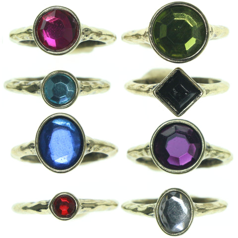 Gold-Tone & Multi Colored Metal Multiple-Rings With Crystal Accents #3603