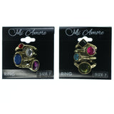 Gold-Tone & Multi Colored Metal Multiple-Rings With Crystal Accents #3603