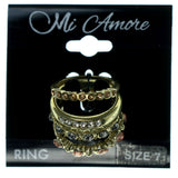 Gold-Tone & Multi Colored Metal Multiple-Rings With Crystal Accents #3591