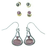 Silver-Tone & Pink Colored Metal Multiple-Earrings With Bead Accents #3620