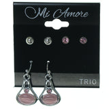 Silver-Tone & Pink Colored Metal Multiple-Earrings With Bead Accents #3620