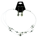 Adjustable Length Necklace-Earrings With Bead Accents  Silver-Tone Color #3578