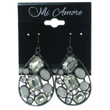 Silver-Tone & White Colored Metal Earrings With Crystal Accents #3575