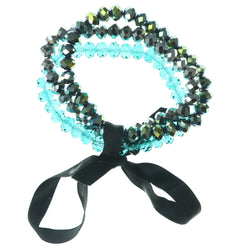Stretch Bow Bracelet With Bead Accents Green & Black Colored #3590