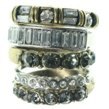 Antique Multiple-Rings With Crystal Accents Silver-Tone & Gold-Tone Colored #3635