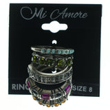 Silver-Tone & Multi Colored Metal Multiple-Rings With Crystal Accents #3636