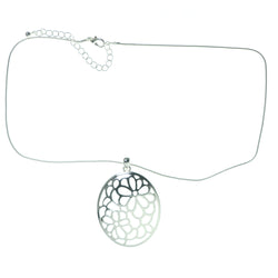 Adjustable Length Flower Necklace Silver-Tone Color  #3579